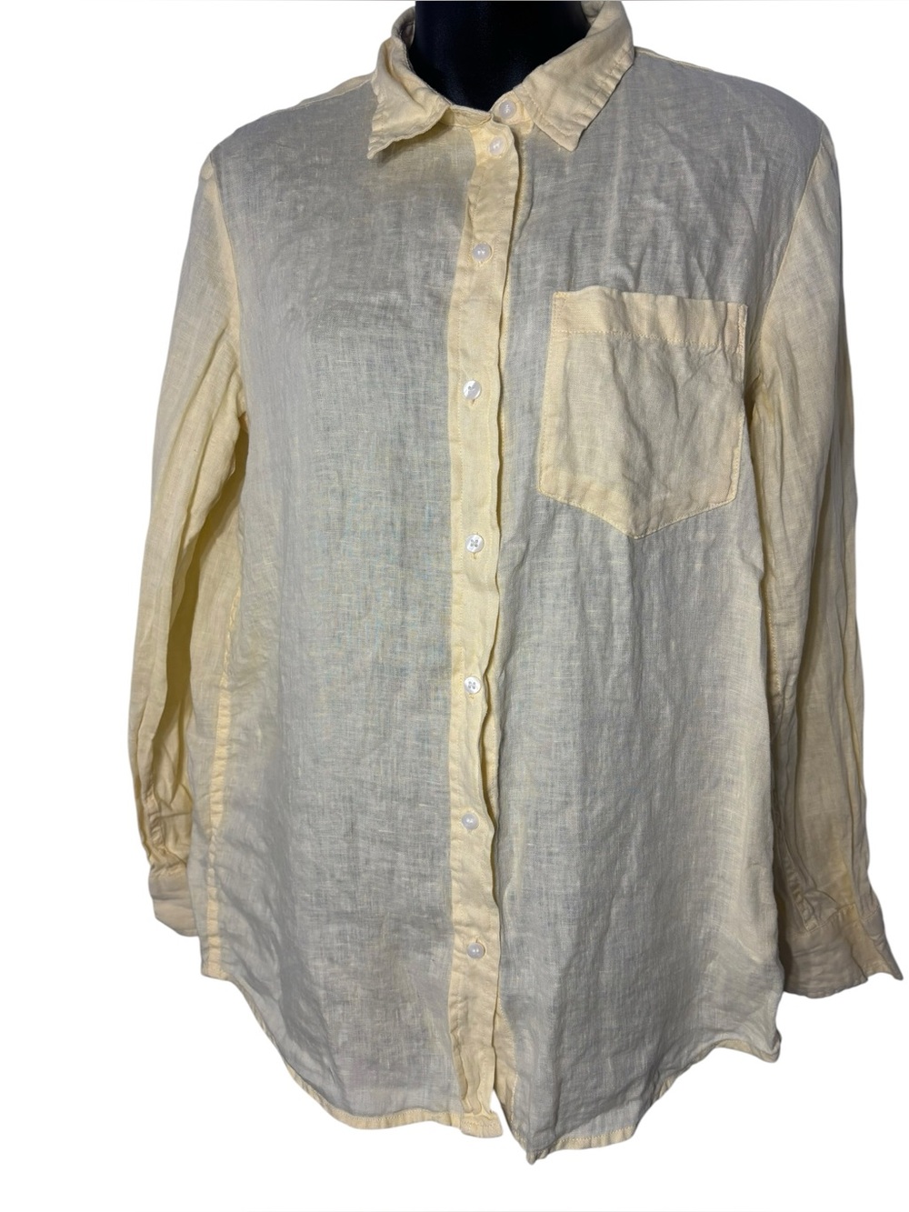 Gap women’s xs‎ 100% linen boyfriend shirt butter yellow button up summer travel